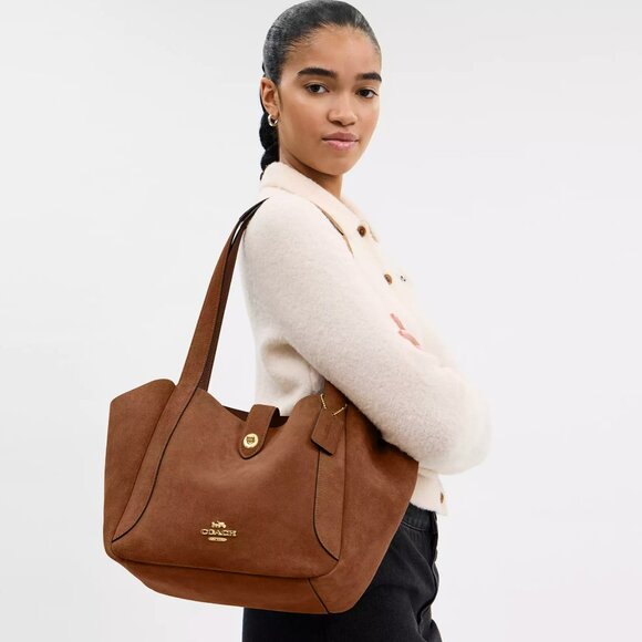 NWT Coach Hadley Turnlock Tote Bag CCC76 Suede Leather /sienna - Picture 2 of 11